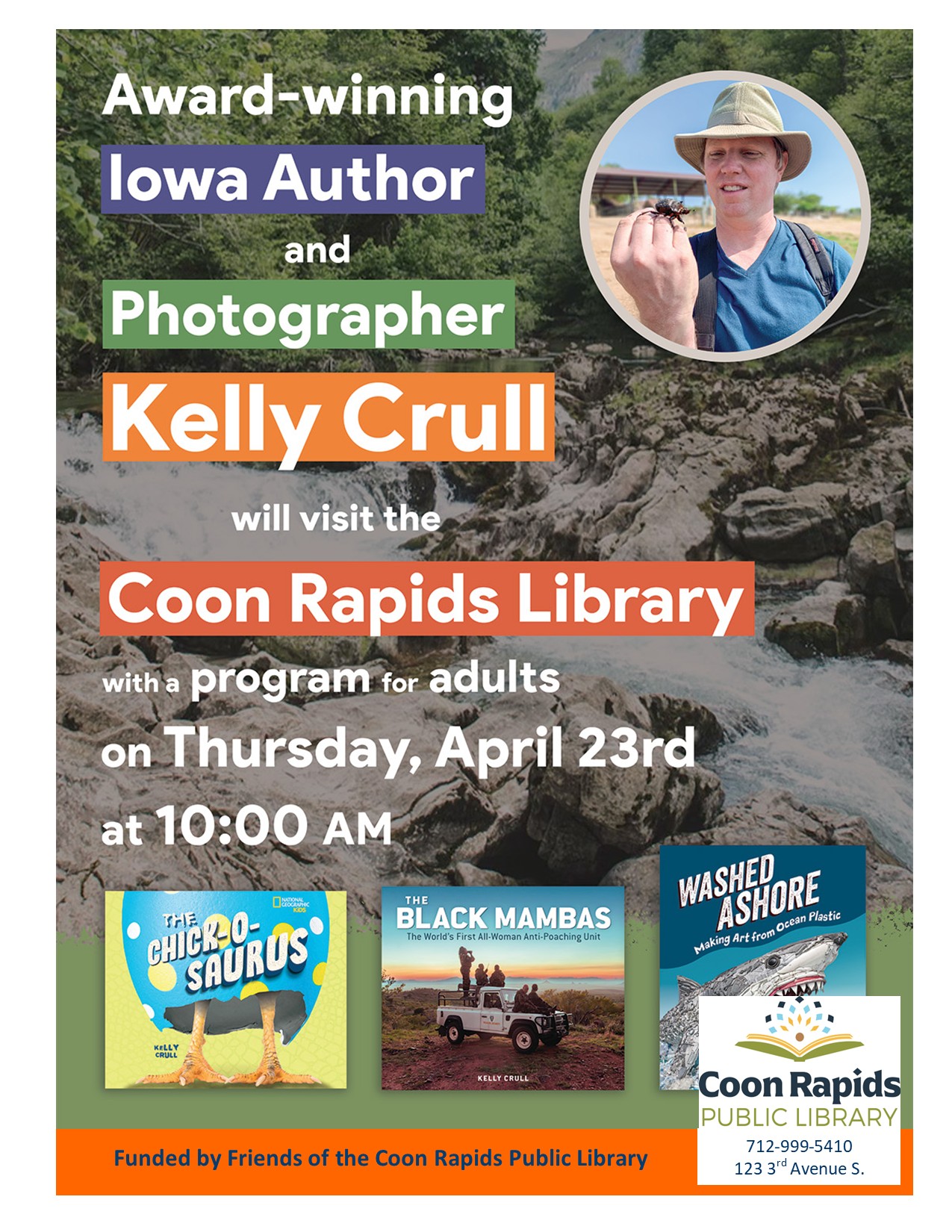 KellyCrull.flyer, Author visit 4-23-2026 for Nat'l Lib Week.jpg